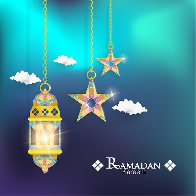 Ramadan Kareem Ilustraciones De Linternas Y Estrellas Adornos