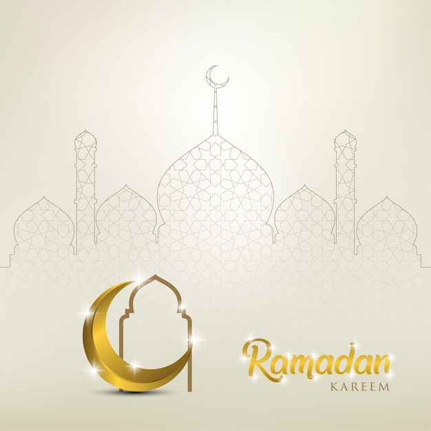 Ramadán kareem con luna dorada y cúpula de la mezquita Vector Premium