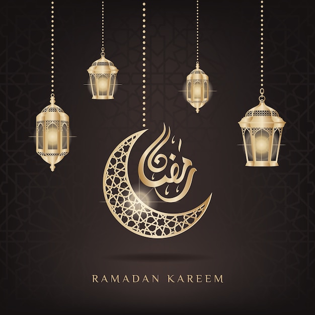Ramadán Kareem Resplandece Linterna árabe Y Media Luna Islámica
