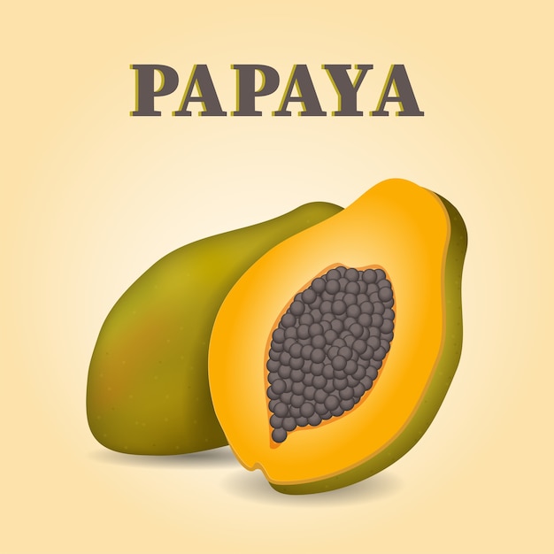 Rebanada De Papaya Y Fruta Entera Ilustraci N Realista Vector Premium