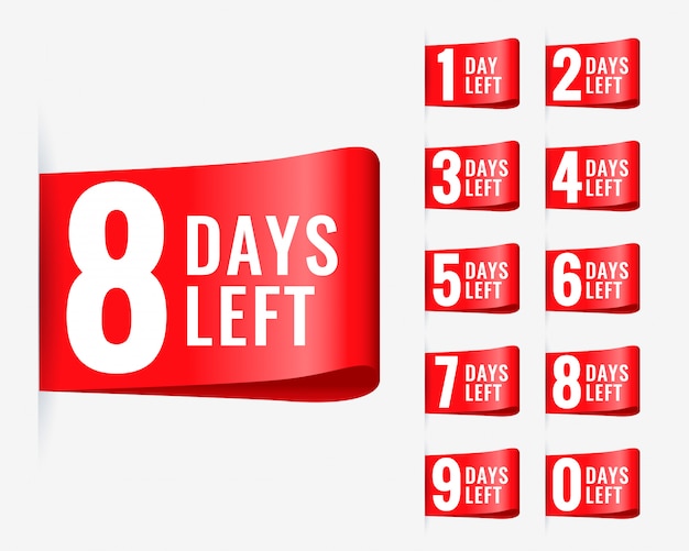 Red days left label ribbon design vector gratuito