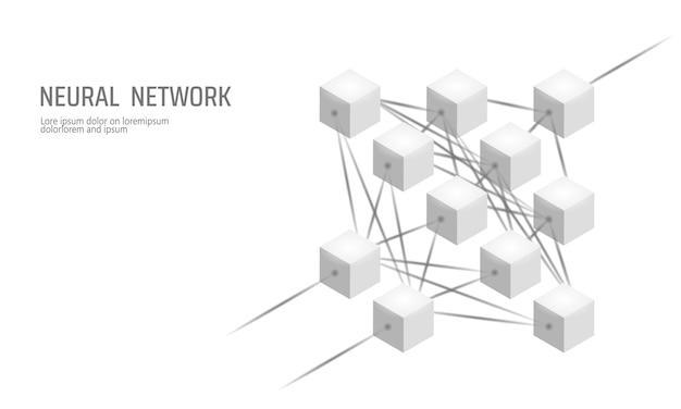 Red neuronal, red neuronal, aprendizaje profundo, tecnología cognitiva Vector Premium