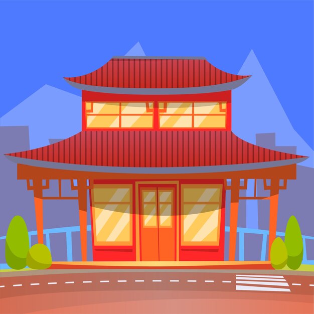 Restaurante chino o japonés estilo oriental Vector Premium