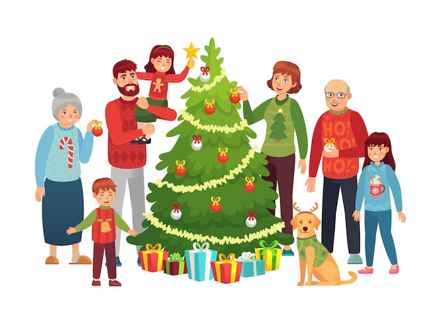 Retrato De Familia De Navidad De Dibujos Animados Vector Premium