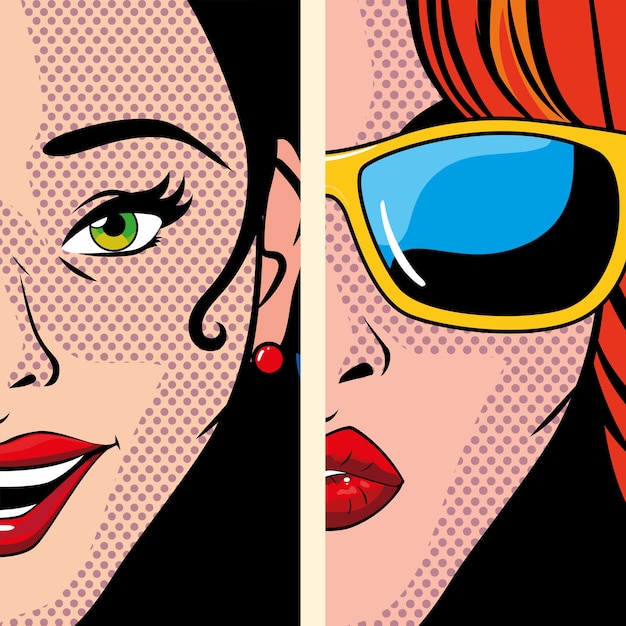 Retratos De Mujeres Lindas Dise O De Ilustraci N De Estilo Pop Art Vector Premium