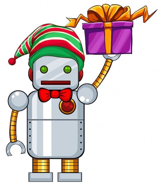 Robot con regalo de navidad | Vector Premium