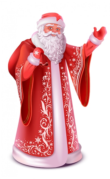 Rojo Ruso Santa Claus Saludo Mano Saludando Vector Premium