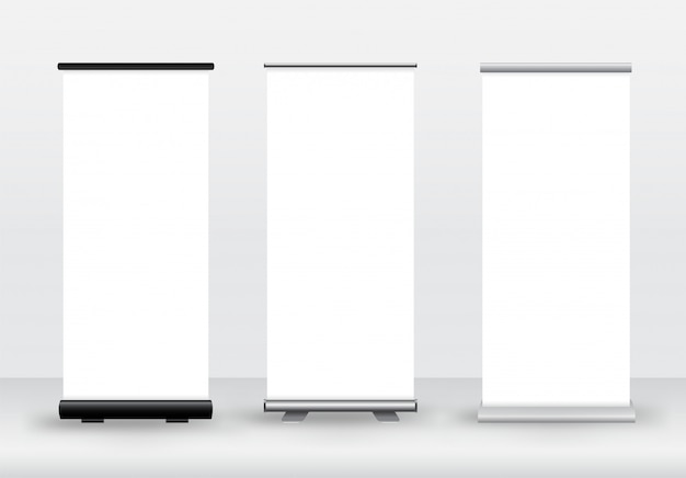 Roll-up en blanco o x-banner en blanco. letreros publicitarios, productos  de la empresa. | Vector Premium