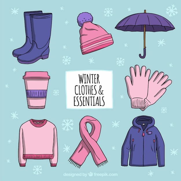 Ropa e imprescindibles de invierno dibujados a mano | Vector Gratis