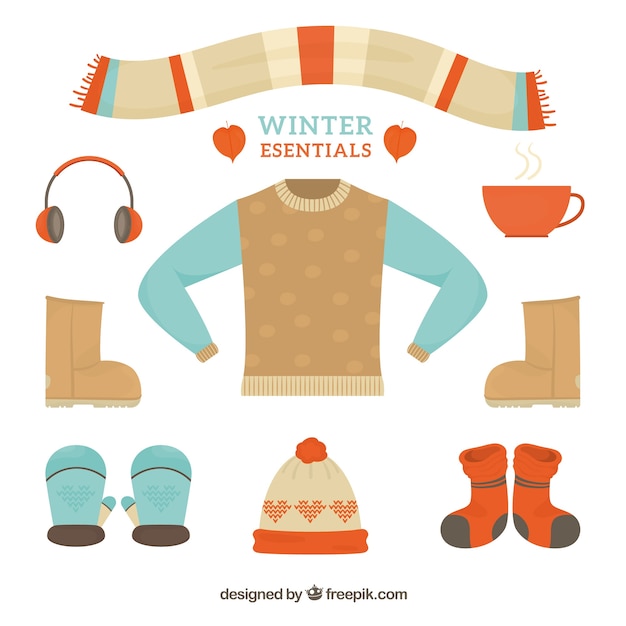 Ropa e imprescindibles de invierno dibujados a mano | Vector Gratis