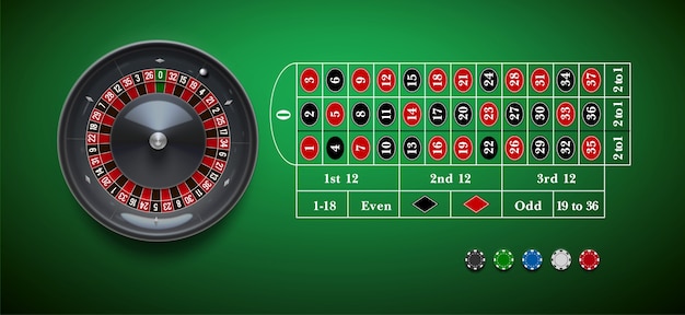 Ruleta De Casino Ruleta Con Chips Aislados En La Mesa Verde Reali Vector Premium