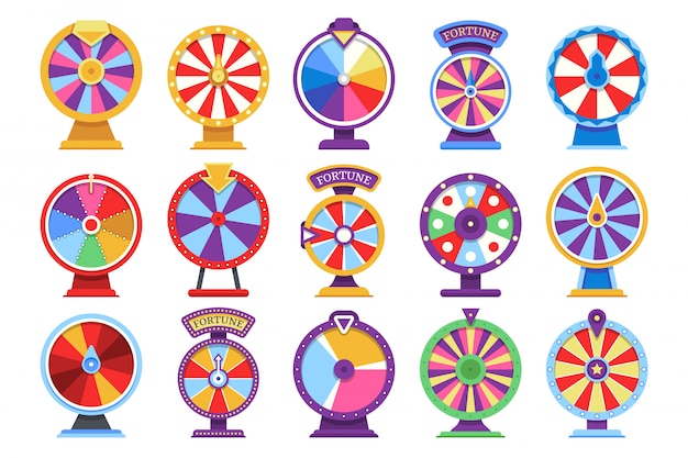 Ruleta Ruleta Ruedas Giratorias Iconos Planos Casino Dinero Juegos Quiebra O Suerte Elementos Vectoriales Vector Premium