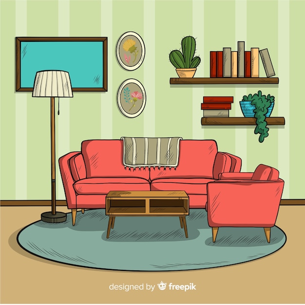 Sala De Estar Moderna Dibujada A Mano Vector Gratis