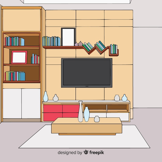 Sala De Estar Moderna Dibujada A Mano Vector Gratis