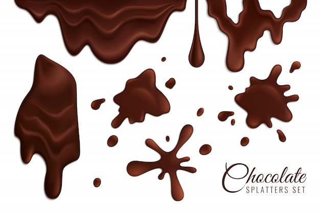 Salpicaduras De Chocolate Negro Derretido Conjunto Realista Ilustraci N Aislada Vector Gratis