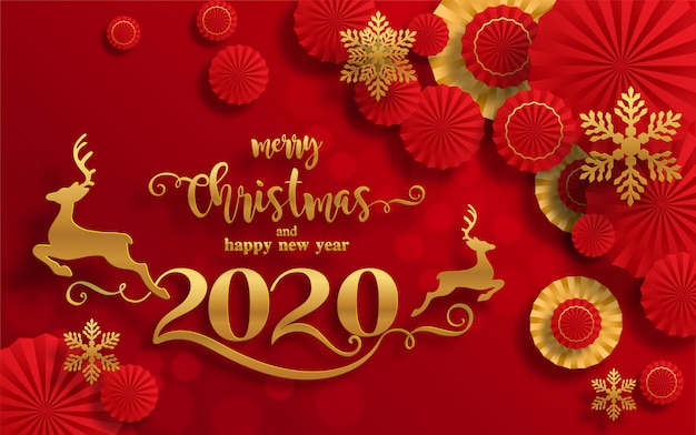 Saludos de feliz navidad y plantillas de feliz año nuevo 2020 con