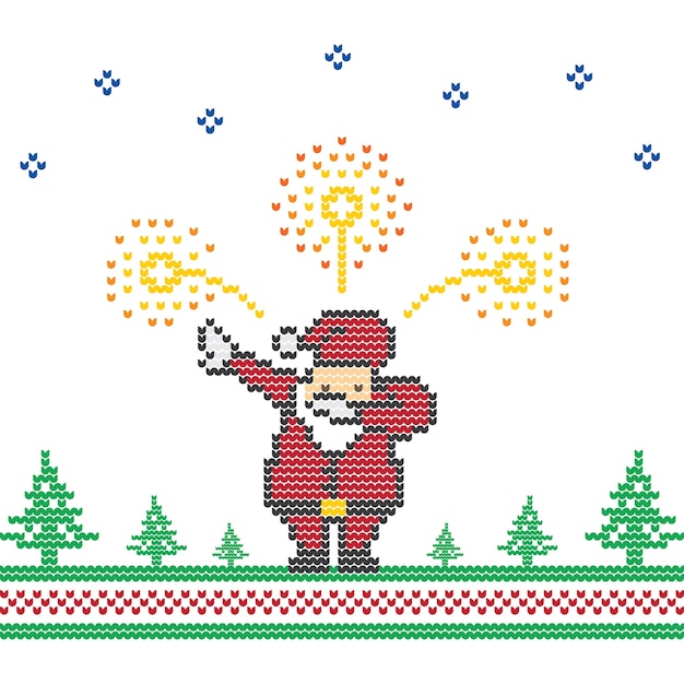 Santa Claus Dabbing Fireworks Christmas Sweater Punto Pixel Vector Art Vector Premium 