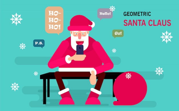 Santa Claus Sentado En Un Banco Vector Premium