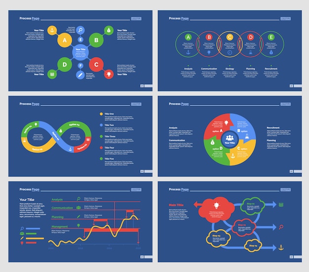 Seis Diagramas De Economía Plantillas De Diapositivas | Vector Premium