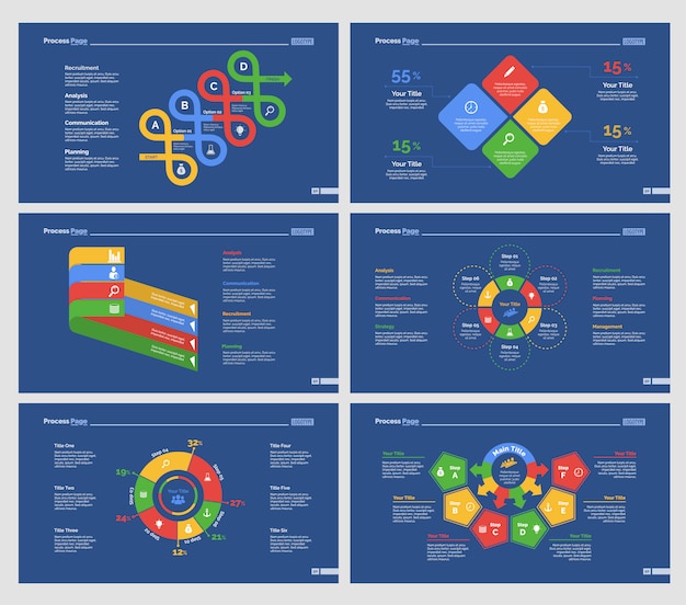 Seis Diagramas De Finanzas Plantillas De Diapositivas | Vector Premium