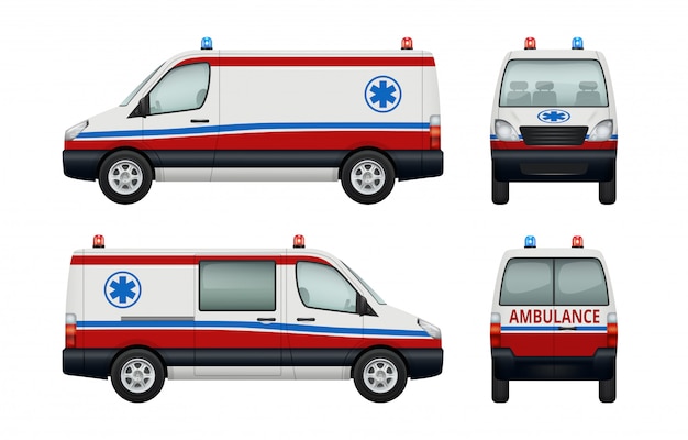 Servicio De Ambulancia Varias Vistas De Ambulancia Vector Premium