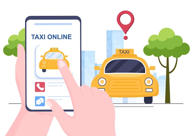 Servicio de viajes de reserva de taxis en línea ilustración de diseño