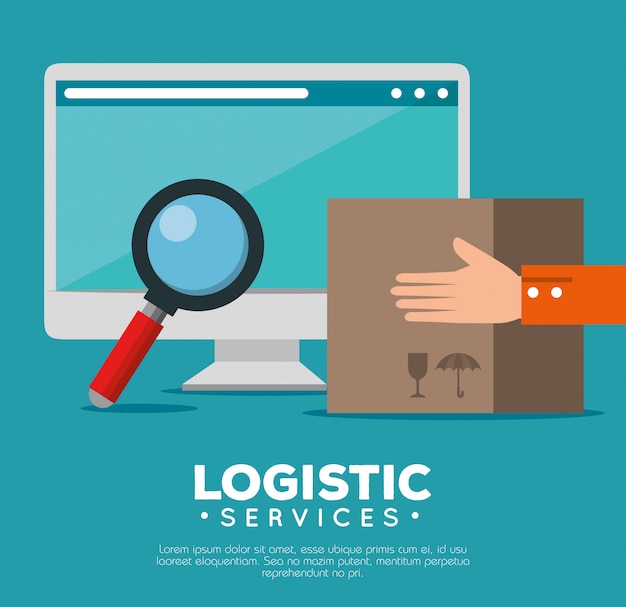 Servicios logisticos con computadora vector gratuito
