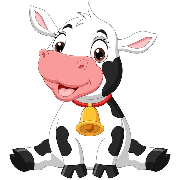 Sesión de dibujos animados lindo bebé vaca Vector Premium