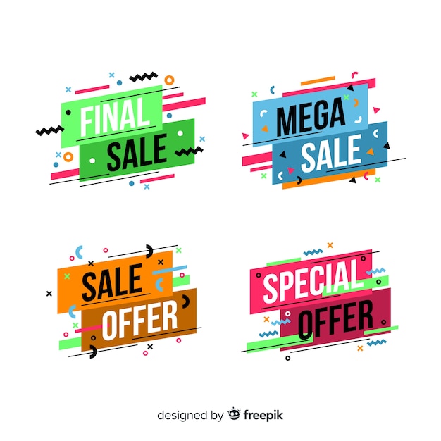 Set de banners de compras de estilo memphis vector gratuito