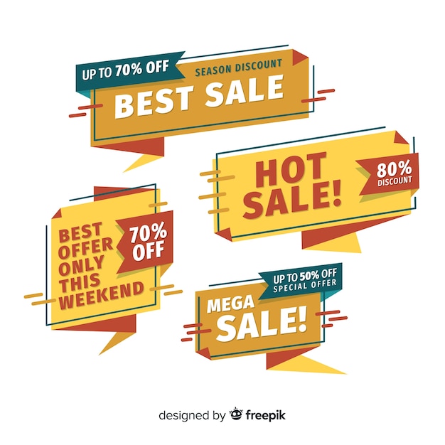 Set de banners de compras de estilo origami vector gratuito