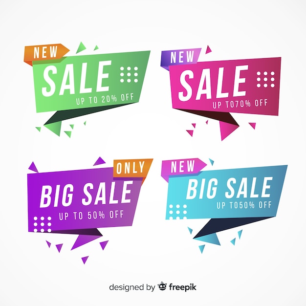 Set de banners de compras de estilo origami vector gratuito