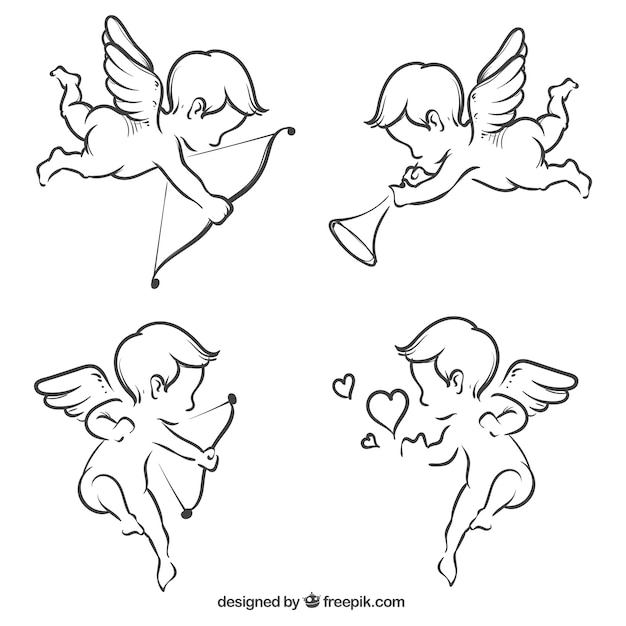 Set de bocetos de cupido vector gratuito