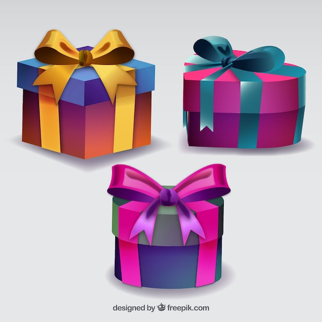 Download Set de cajas de regalo con lazos | Vector Gratis