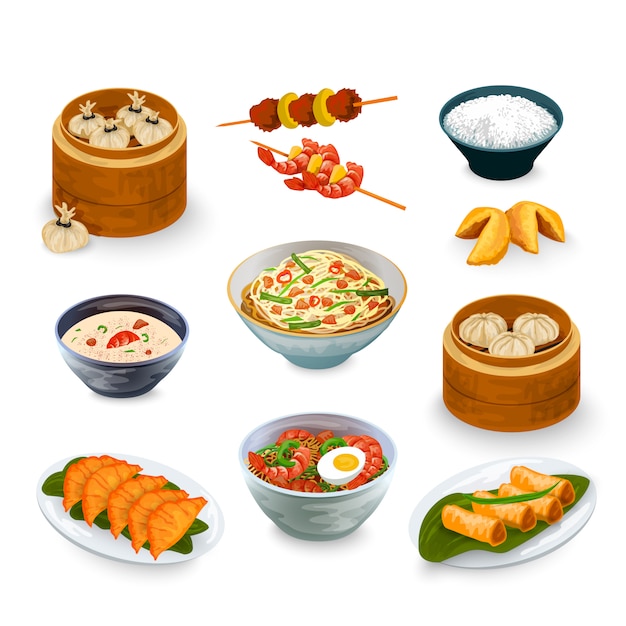 Set De Comida Asiatica Vector Gratis