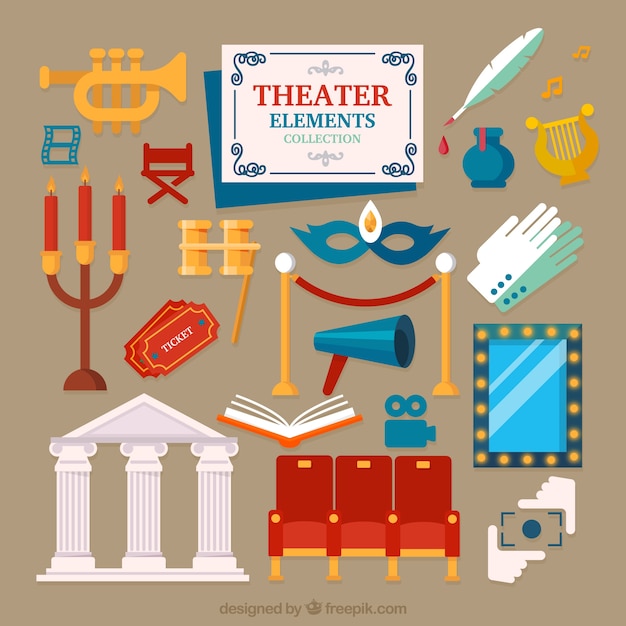 Set De Elementos De Teatro En Diseño Plano | Descargar Vectores Gratis