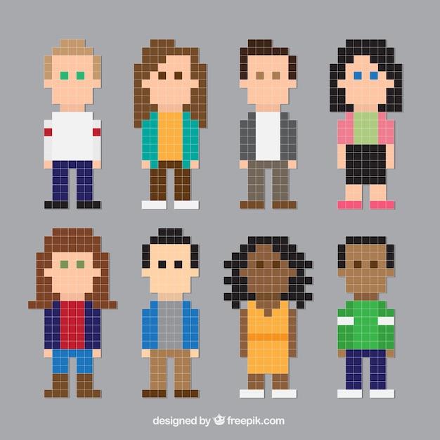 Set De Grupo De Personas Pixeladas Descargar Vectores Gratis