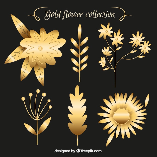 Set De Ornamentos De Flores Doradas Descargar Vectores Gratis