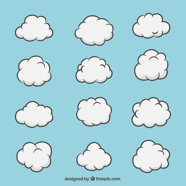 Set Dibujado A Mano De Nubes Blancas Descargar Vectores Gratis
