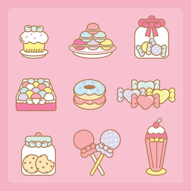 Set De Dulces Kawaii Vector Premium