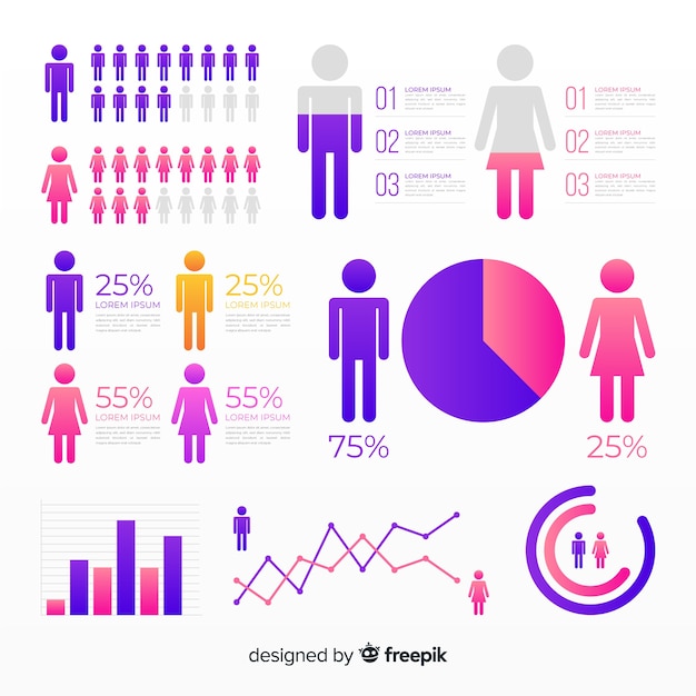 Set de elementos infográficos con degradado vector gratuito