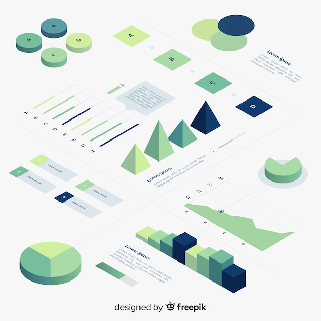 Set de elementos infográficos de estilo degradado con vista isométrica vector gratuito