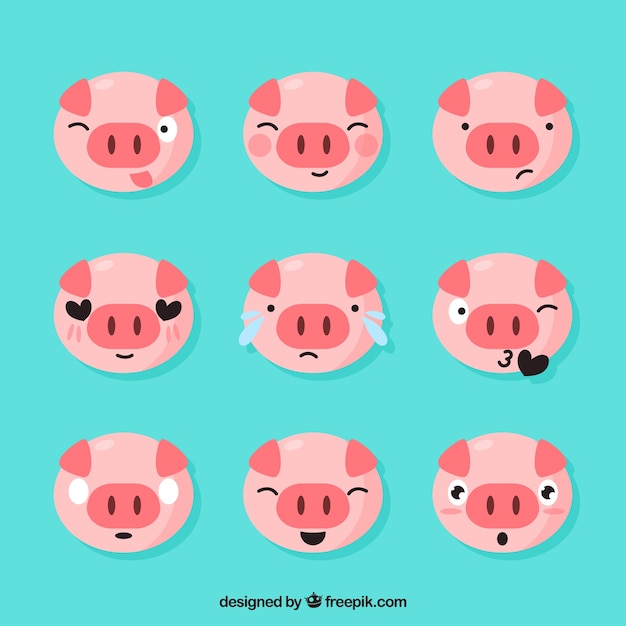 Set de emoticonos de cerdito vector gratuito