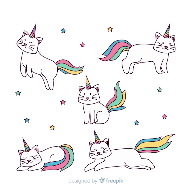 Set de gaticornios de estilo kawaii vector gratuito