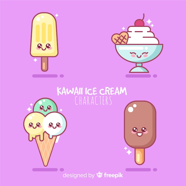 Set De Helados En Estilo Kawaii Vector Gratis