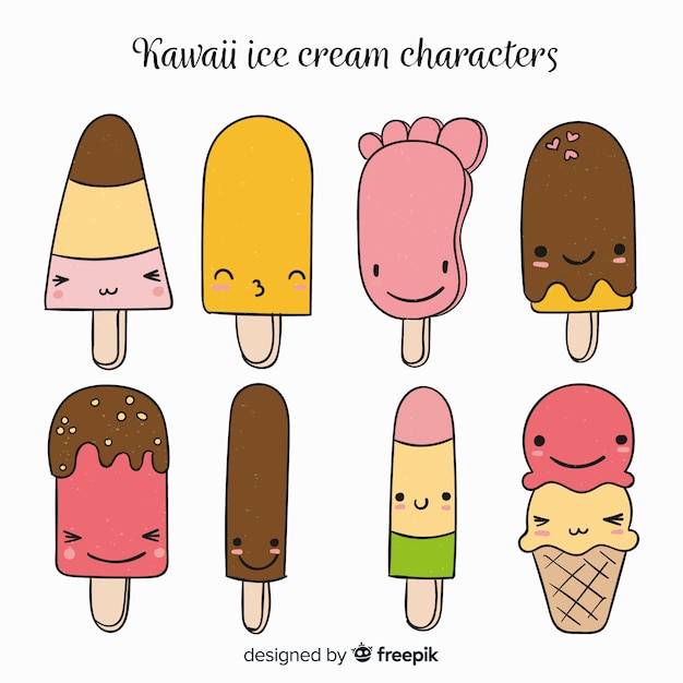 Set De Helados En Estilo Kawaii Vector Gratis