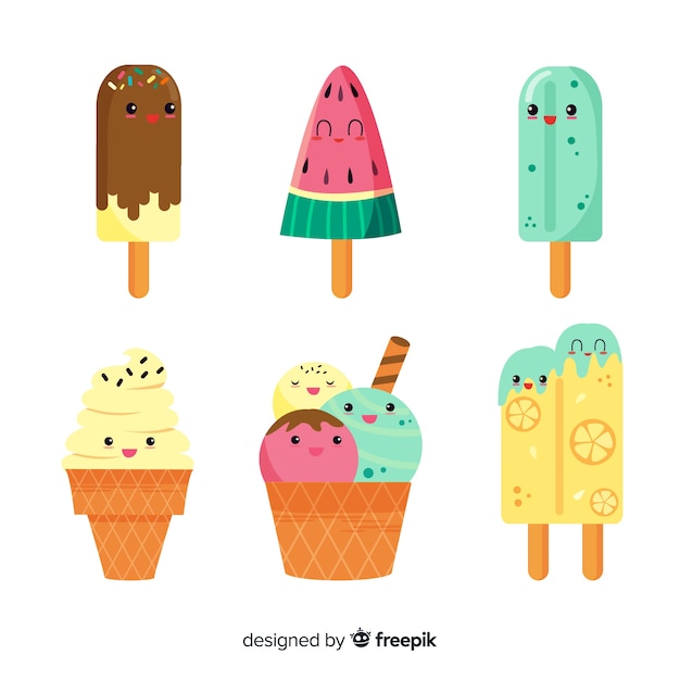 Set De Helados En Estilo Kawaii Vector Gratis