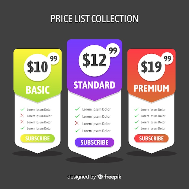 Set De Listas De Precios Vector Gratis