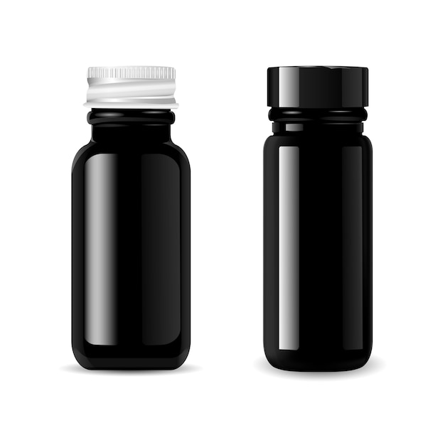 Download Set de maquetas de botellas cosméticas de vidrio negro | Vector Premium