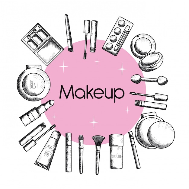 Set de maquillaje accesorios de dibujo. vector gratuito