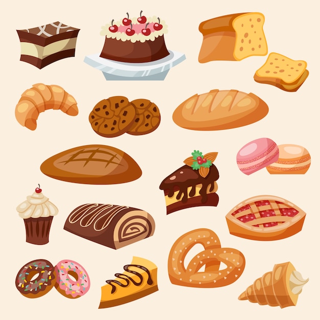 Set de pastelería de iconos planos | Vector Gratis